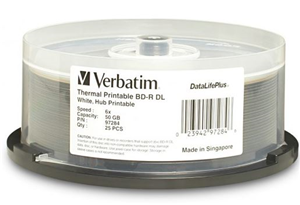 Verbatim BD-R DL 6x White Wide Thermal 25 Pack on Spindle