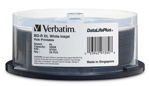 Verbatim BD-R DL 50GB 6x White Wide Printable 25 Pack on Spindle