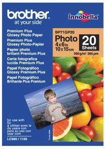 Brother BP71GP20 6x4 Premium Glossy Photo Paper 260GSM 20 Sheets