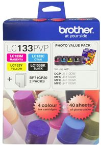 Brother LC133PVP Combo Pack with 40 Sheets of 6x4 Photo Paper