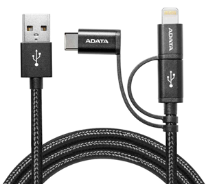 ADATA 3-in-1 Lightning/Micro USB/Type-C Charging/Connection Cable 1m