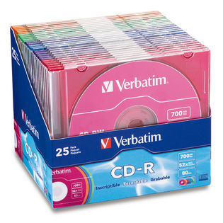 Verbatim CD-R 700MB 25Pk Slim Case Colours 52x